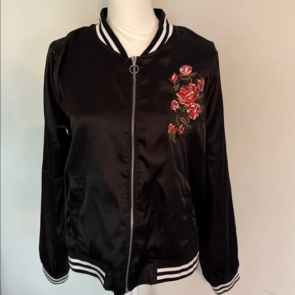 Rue21 Embroidered Tiger Bomber Jacket Black Floral - Picture 3 of 8